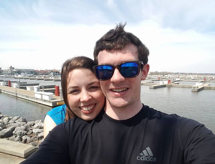 [Photo of me and the boyfriend. I'm not wearing sunglasses, so I'm squinting while the boyfriend is wearing sun glasses]