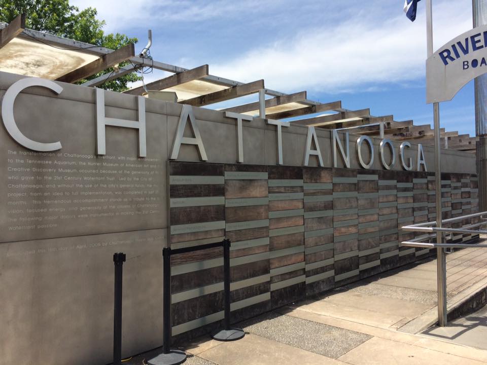 [Image shows a town sign, "Chattanooga" in big bold silver letters.]