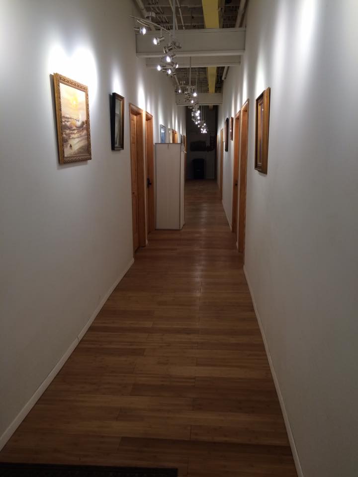 [Image shows a long dark hallway with several doors. The end of the hallway is pitch black]