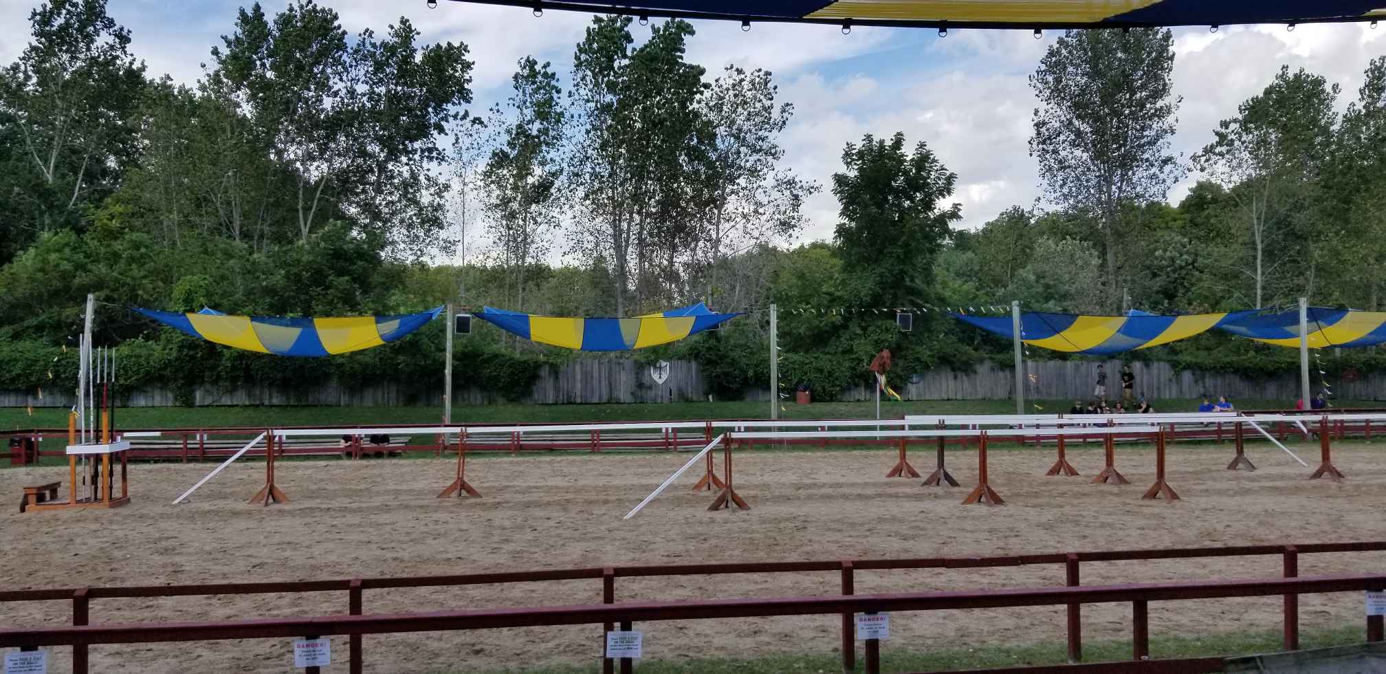 [Image shows a Jousting field. There are white lines and rail guards.]