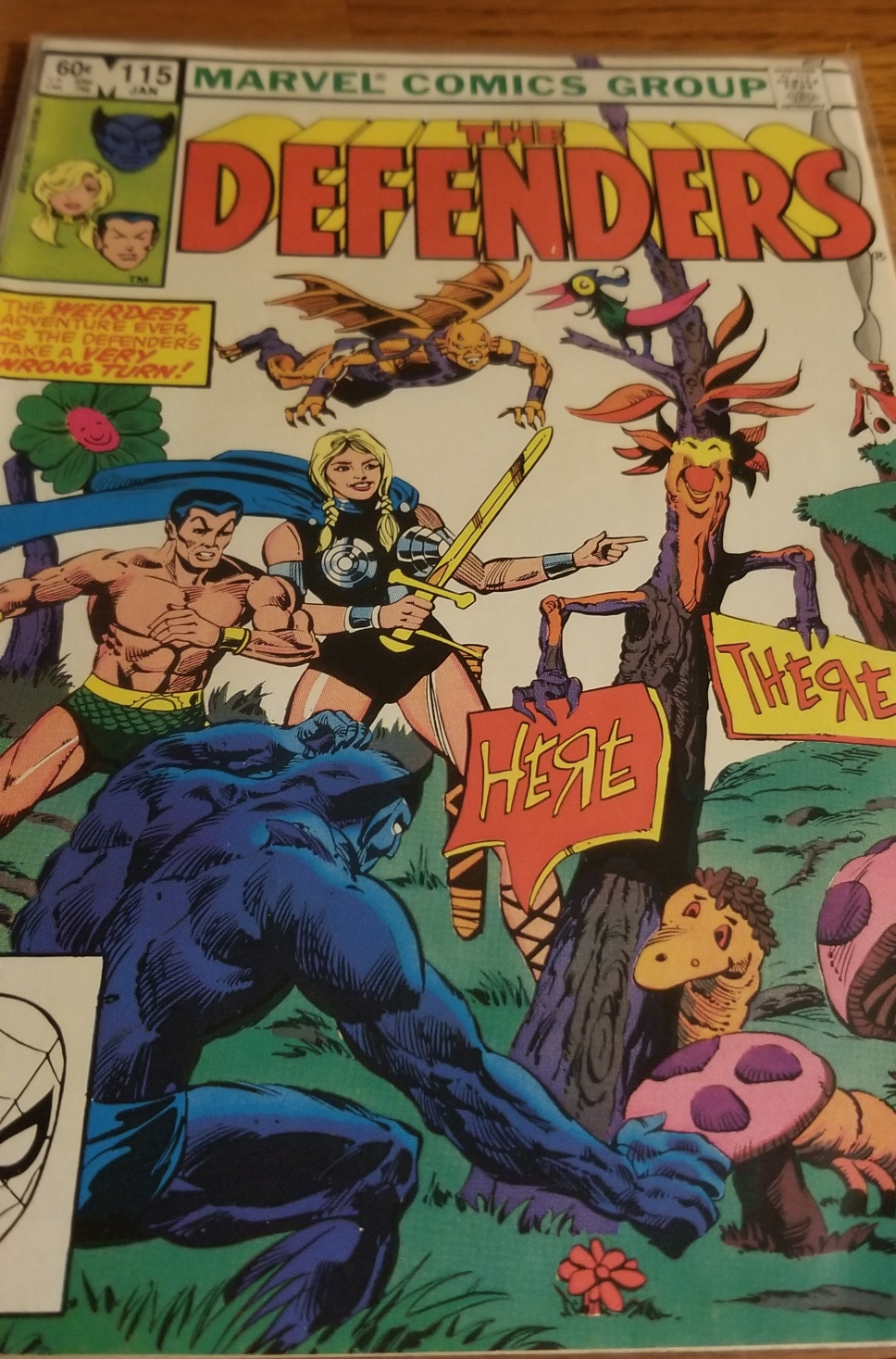 [Image is a comic book cover where The Defenders are trapped in a Dr. Seuss like world]