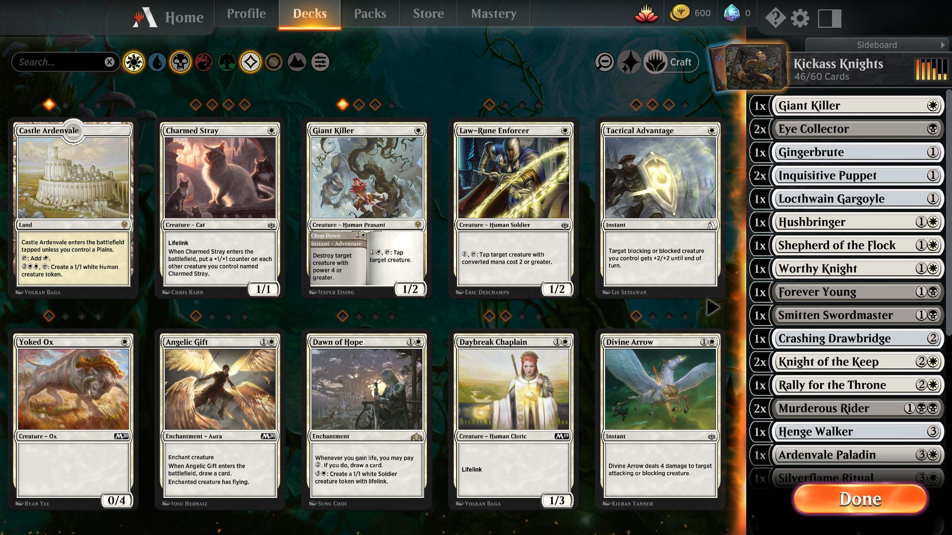Image is a screenshot under the Decks tab. It shows two rows of five cards with a total of 10 cards. To the right, it shows my deck with the deck list. 