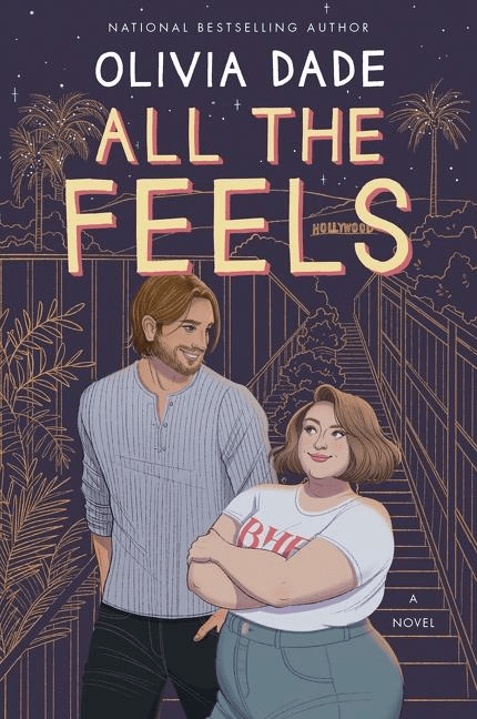 [Image is a book cover. The book is "All The Feels" by Olivia Dade. It features a man looking at a woman in a loving way.]