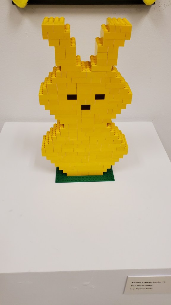 Image is a yellow peep made out of LEGO