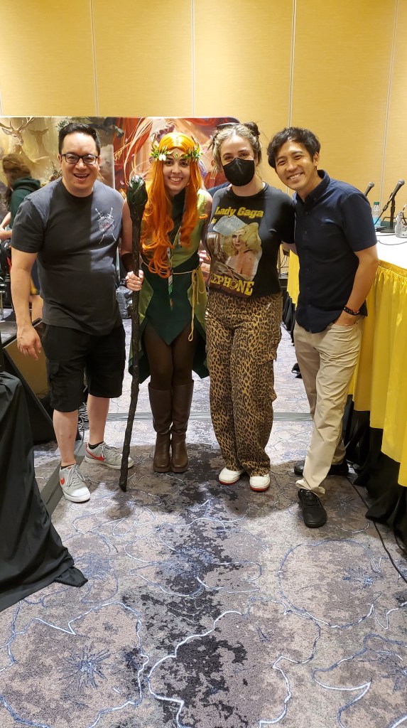 Image is a photo of me with the cast of The Command Cast. Josh is on the left, I'm in the middle, next to me is Rachel, and on the right is Jimmy.