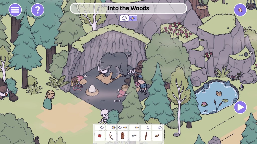 Image is a screenshot for the game. The map is called Into the Woods. There's a giant gray Owlbear who looks so cute. 